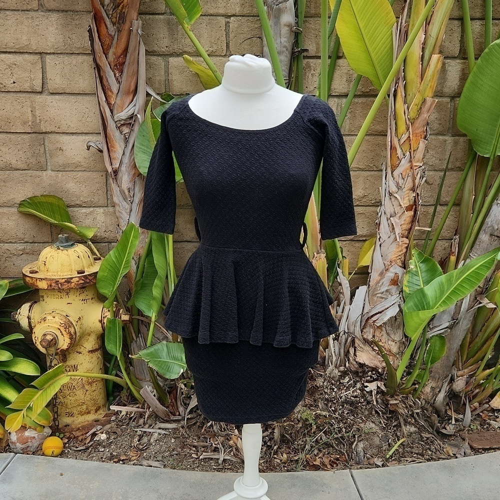 Women's Black Peplum Dress - Classic Scoop Neck